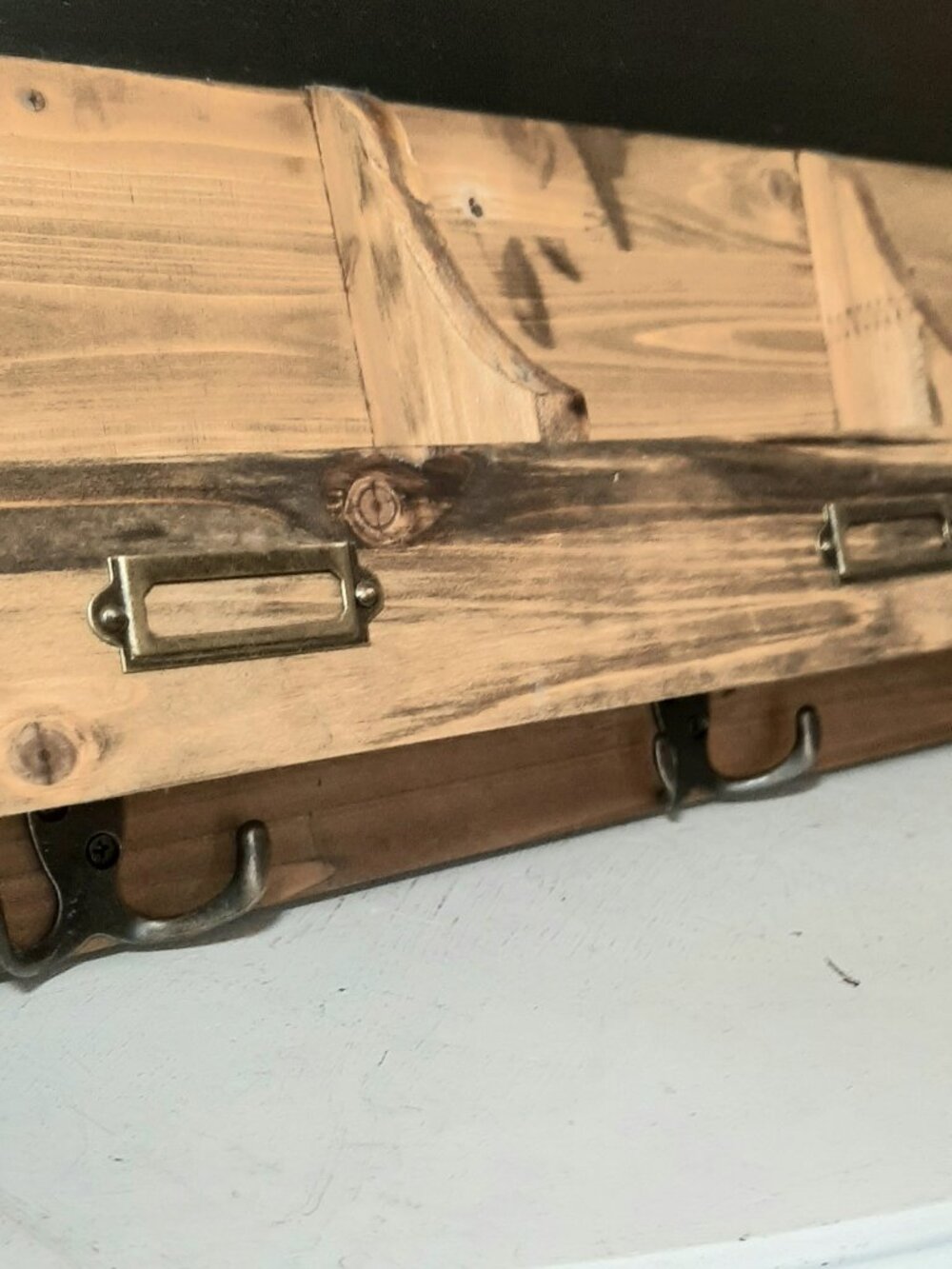 Large Raw wood framed chalkboard, mail holder and triple wall hook wall decor